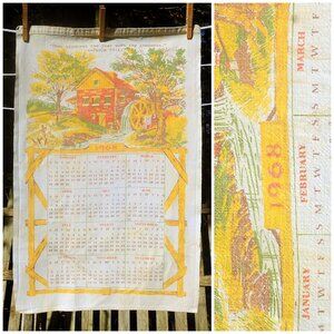 Vintage 1968 Calendar Towel Psalm 65:11 Watermill in Fall Birthday Housewarming
